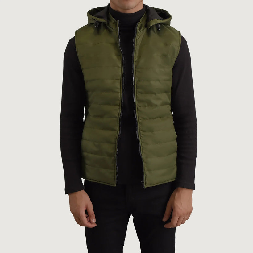 Carlo أخضر Hooded Puffer Vest رجالي