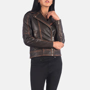 
تفاصيل مقربة of Notch & Zipper Hardware on Carolyn Quilted Vintage Brown Biker Jacket