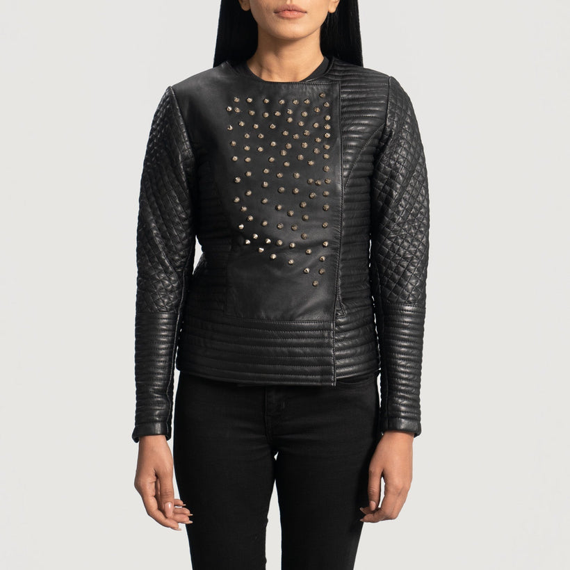 Celeste Studded أسود جاكيت جلد نسائي