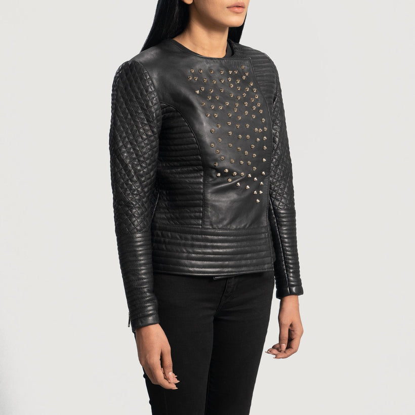 Celeste Studded أسود جاكيت جلد نسائي