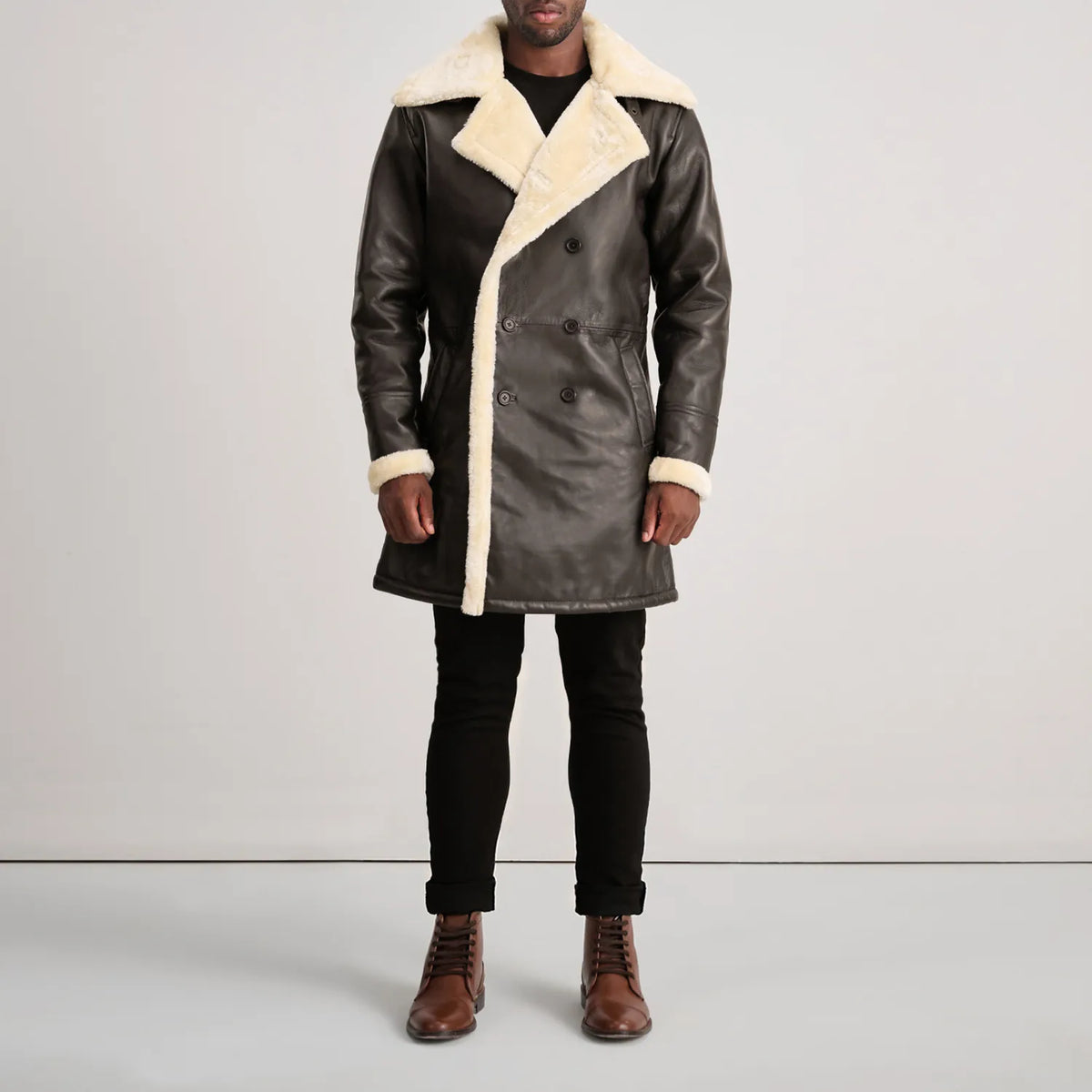 
Charles معطف جلد فاخر بني Shearling معطف جلد فاخر رجالي – alternate product view 3