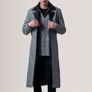 Charlton Grey Leather Single Breasted معطف جلد رجالي For Men in Grey Sheepskin Leather - Front Profile View &amp; Tailored Silhouette | Buy Online