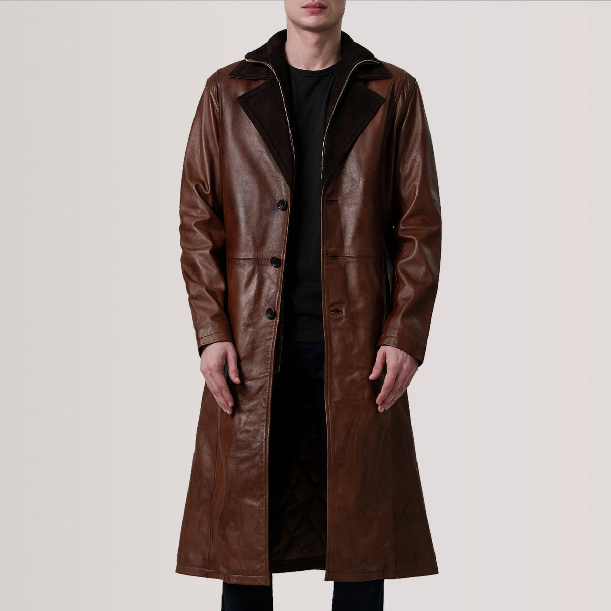 
Charlton Waxed بني Leather Single Breasted معطف جلد فاخر رجالي For Men in Distressed Brown Sheepskin Burnished - عرض أمامي وقَصّة مفصلة أنيقة | شراء أونلاين عبر المتجر الرسمي