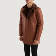 
Brown Sheepskin Burnishing Winter Jacket - عرض خلفي يوضح تفصيل الأكتاف المتقن والحاشية النظيفة
