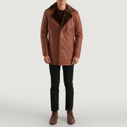 
Cinnamon بني Leather Fur معطف جلد فاخر رجالي - عرض جانبي يوضح قَصّة الأكمام المريحة