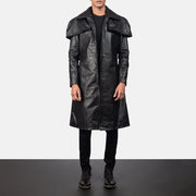 Men's Classic أسود Leather Duster رجالي in Black Cowhide Leather - Front Profile View &amp; Tailored Silhouette | Buy Online
