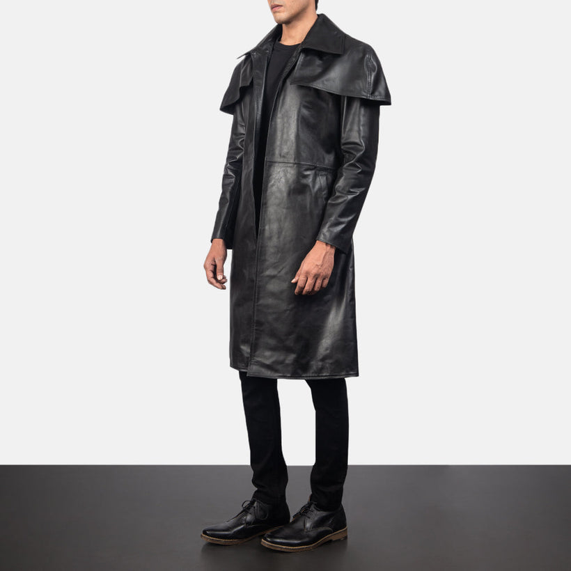 Classic أسود Leather Duster رجالي