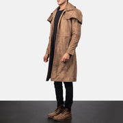 
Distressed Brown Sheepskin Snuffed Trench Coat - عرض خلفي يوضح تفصيل الأكتاف المتقن والحاشية النظيفة