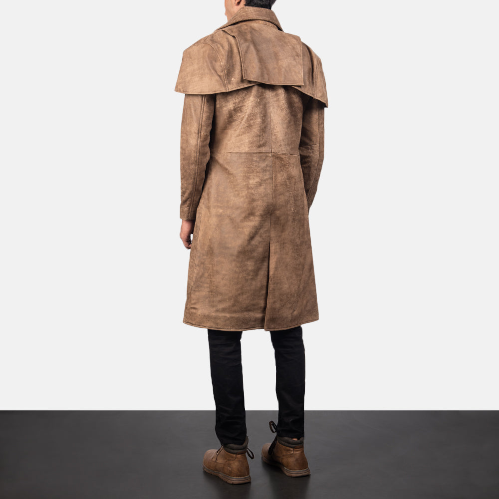 
Classic بني Leather Duster رجالي - عرض جانبي يوضح قَصّة الأكمام المريحة