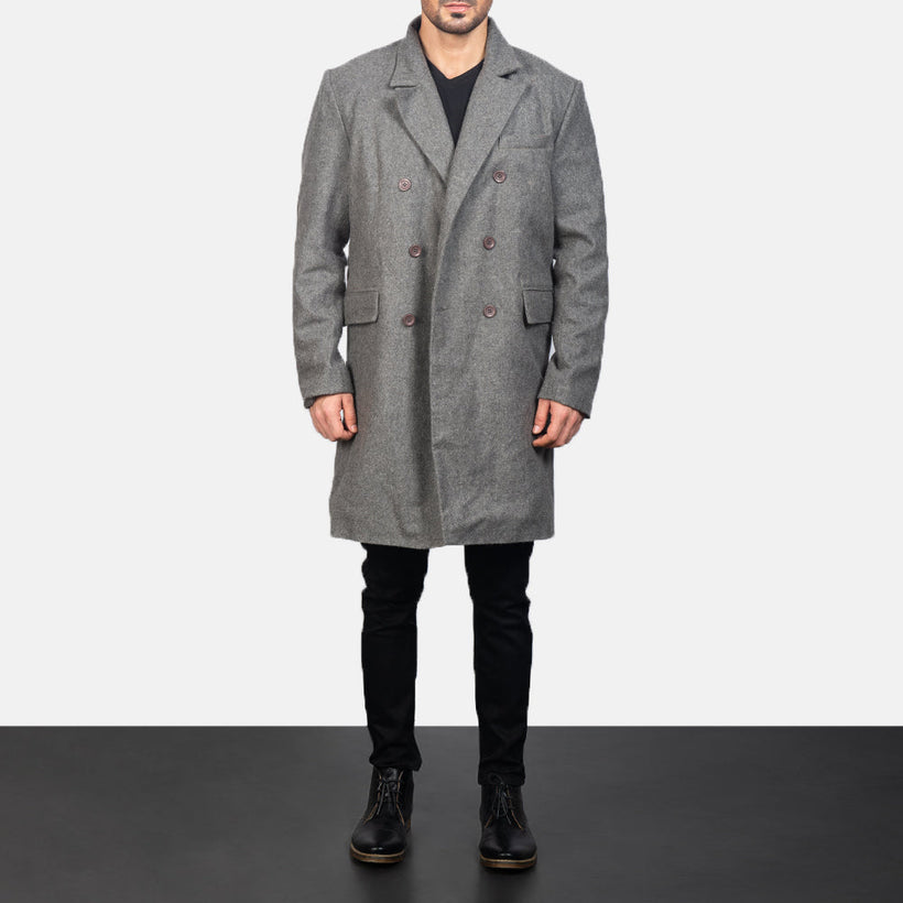 Claud Grey Wool Double-Breasted معطف جلد رجالي