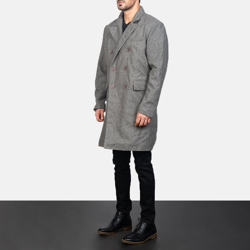 Claud Grey Wool Double-Breasted معطف جلد رجالي
