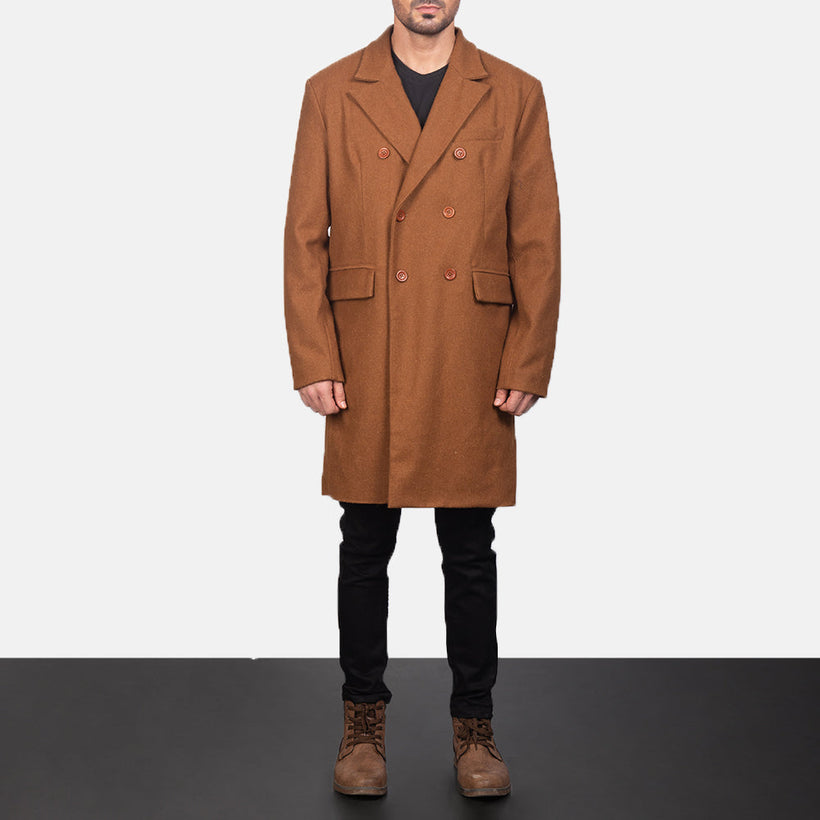 Claud Khaki Wool Double-Breasted معطف جلد رجالي