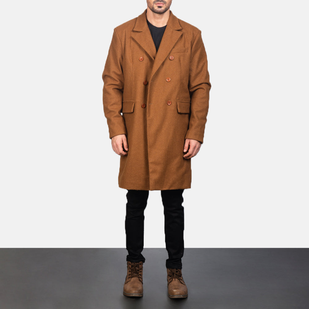 
Claud Khaki Wool Double Breasted Coat - عرض جانبي يوضح قَصّة الأكمام المريحة