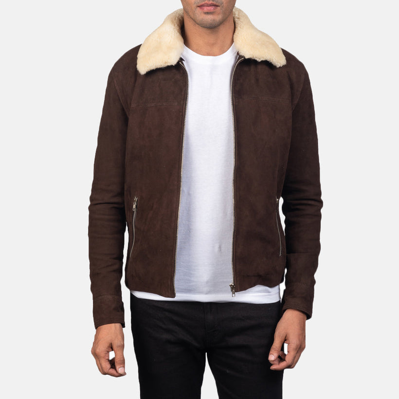 Coffner بني Shearling Fur جاكيت جلد رجالي