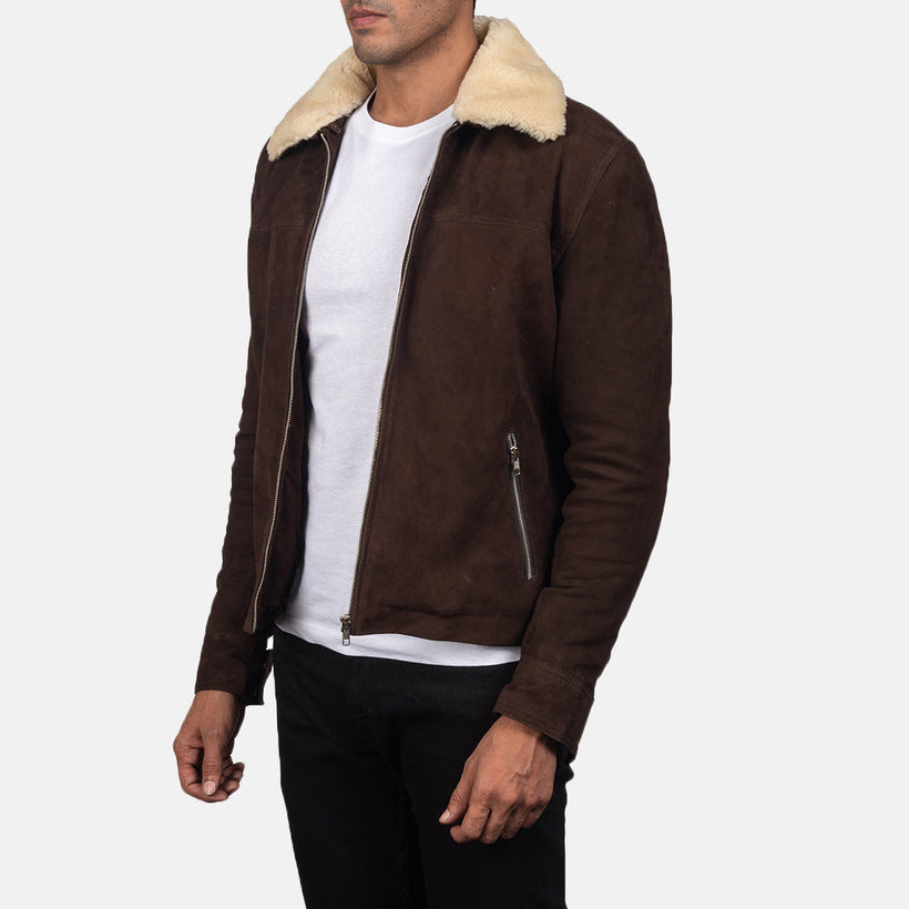 Coffner بني Shearling Fur جاكيت جلد رجالي