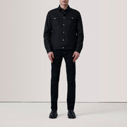 Black Waxed Cotton Canvas Leather Jacket - Back View Showing Tailored Shoulder Fit &amp; Clean Hemline