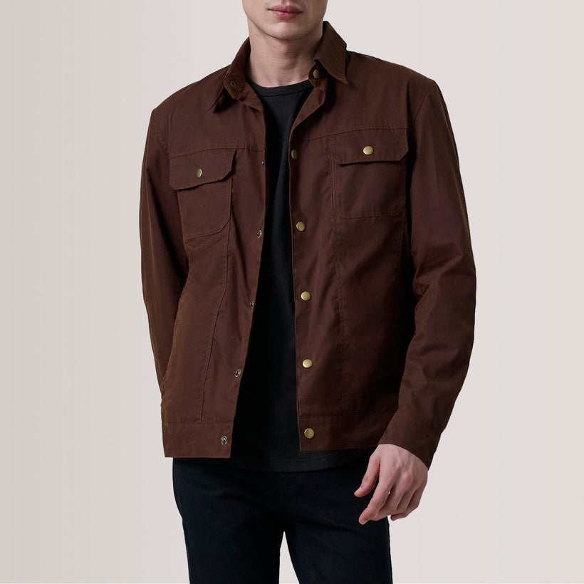 Colberto بني Waxed Canvas Trucker جاكيت جلد رجالي