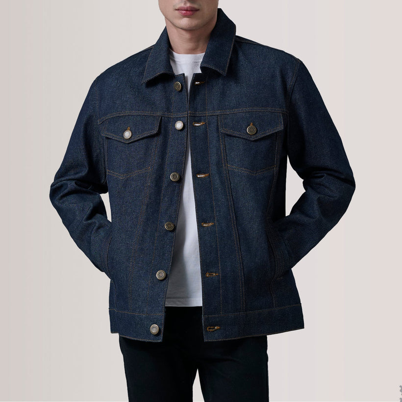 Conard Indigo أزرق Denim Trucker جاكيت جلد رجالي