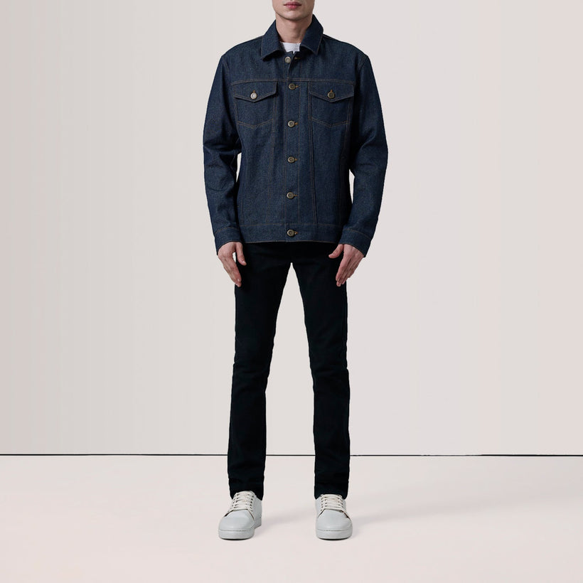 Conard Indigo أزرق Denim Trucker جاكيت جلد رجالي