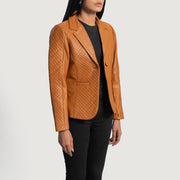 
Brown Sheepskin leather Blazer - عرض خلفي يوضح تفصيل الأكتاف المتقن والحاشية النظيفة