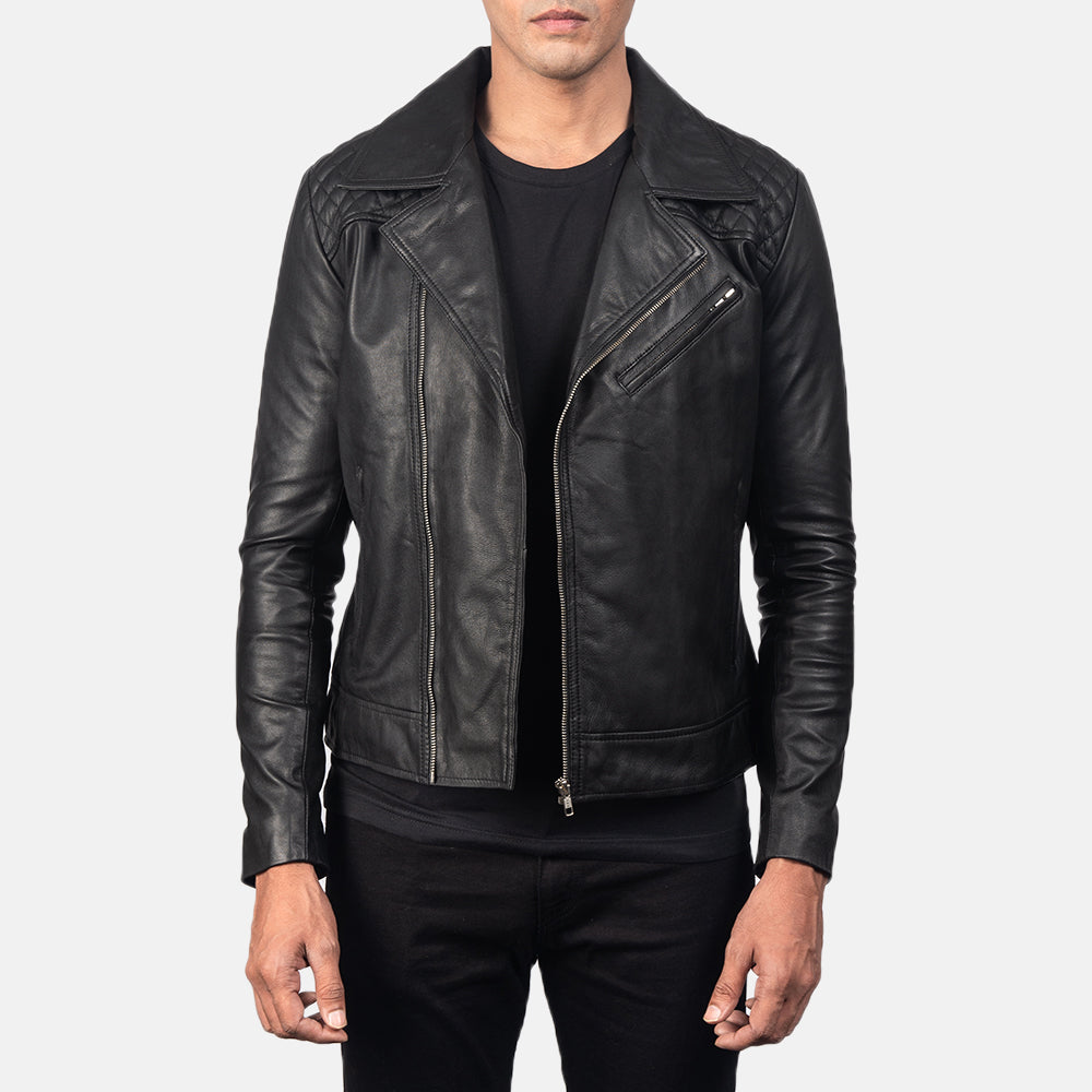 Danny Quilted Brown Leather Biker Jacket in Distressed Brown Goatskin Leather - عرض أمامي وقَصّة مفصلة أنيقة | شراء أونلاين عبر المتجر الرسمي