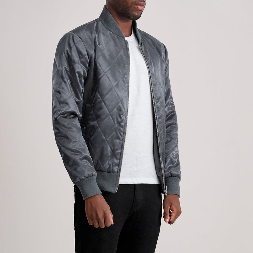 Danson مبطن Grey Varsity جاكيت جلد رجالي