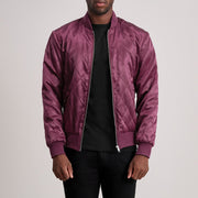 Danson مبطن عنابي Varsity جاكيت جلد رجالي - Lateral Side Profile View Showing Sleeve Cut &amp; Athletic Taper Fit