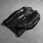 Styled Fit Perspective of Men's Daron أسود بليزر جلد رجالي on Model - Natural Daylight Drape