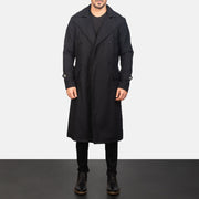 Men's Detective أسود Wool معطف جلد رجالي - Lateral Side Profile View Showing Sleeve Cut &amp; Athletic Taper Fit