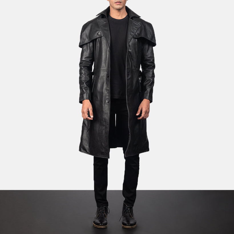 Deux أسود Leather Duster رجالي