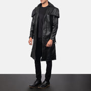 
Deux أسود Leather Duster رجالي - عرض جانبي يوضح قَصّة الأكمام المريحة