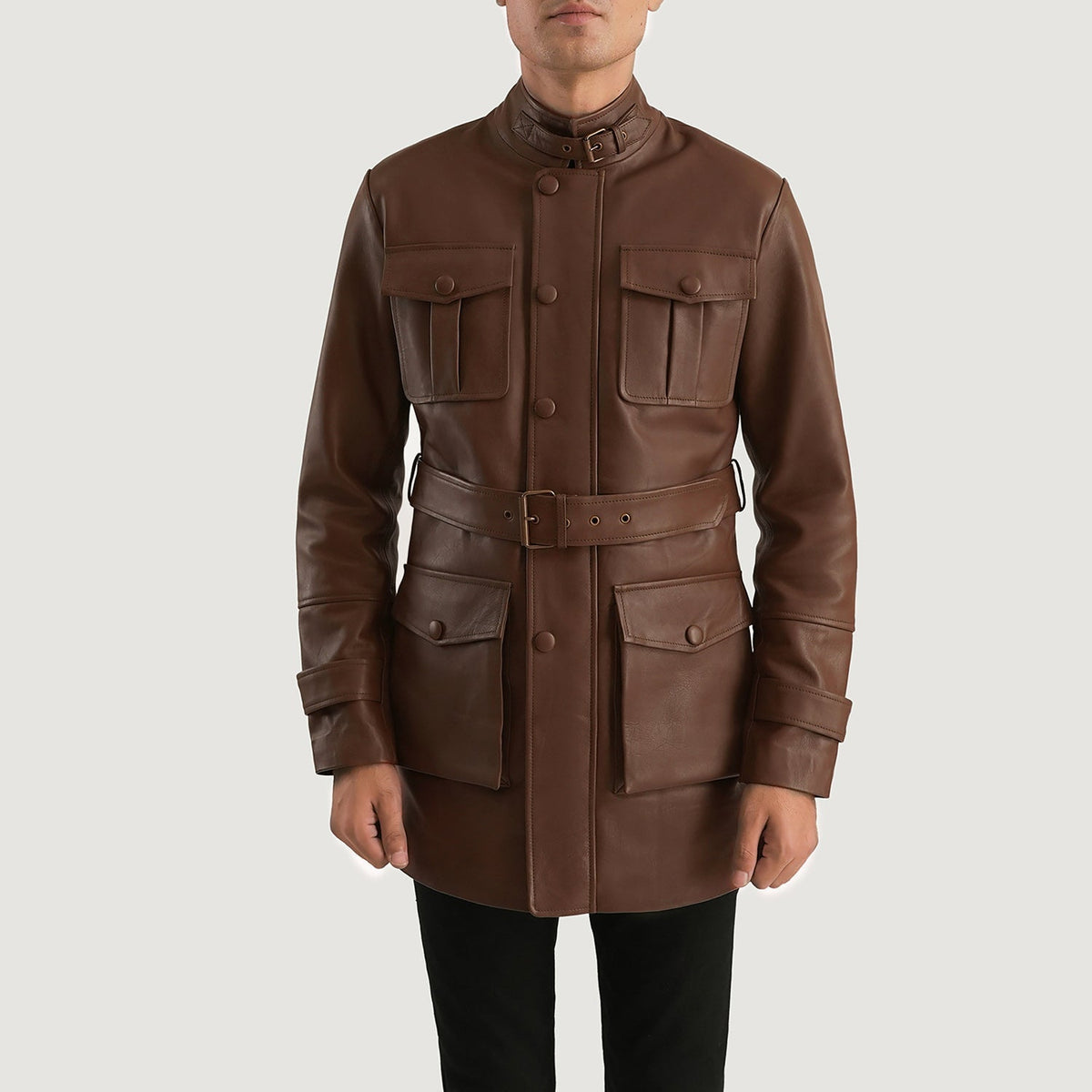 
Dolf بني جاكيت جلد رجالي in Brown Cowhide Leather - عرض أمامي وقَصّة مفصلة أنيقة | شراء أونلاين عبر المتجر الرسمي