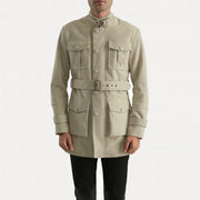 Dolf Off-White جاكيت شمواه طبيعي رجالي in Off-White Cowhide Suede - Front Profile View &amp; Tailored Silhouette | Buy Online
