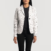 Women's Donna Blake White بليزر جلد نسائي - Lateral Side Profile View Showing Sleeve Cut &amp; Athletic Taper Fit