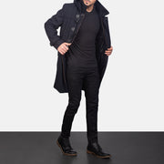 Men's Drake Black Wool Duffle Coat in Black Synthetic Wool - Front Profile View &amp; Tailored Silhouette | Buy Online