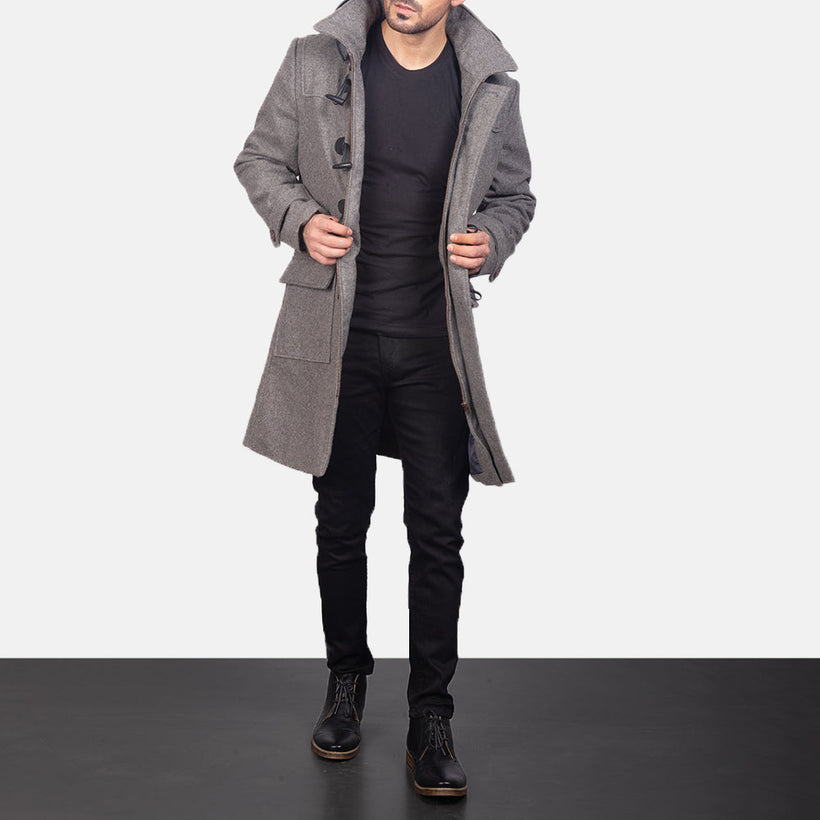 Drake Grey Wool Hooded Duffle معطف جلد فاخر رجالي
