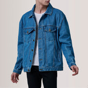 
Eddie Dark أزرق Oversized Denim Trucker جاكيت جلد رجالي For Men in Dark Blue Full-Grain Leather - عرض أمامي وقَصّة مفصلة أنيقة | شراء أونلاين عبر المتجر الرسمي