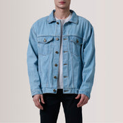 
Eddie Light أزرق Oversized Denim Trucker جاكيت جلد رجالي - عرض أمامي وقَصّة مفصلة أنيقة | شراء أونلاين عبر المتجر الرسمي