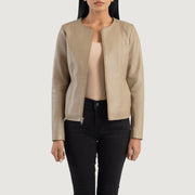 
Elixir Beige Collarless Leather Jacket in Beige Sheepskin Leather - عرض أمامي وقَصّة مفصلة أنيقة | شراء أونلاين عبر المتجر الرسمي