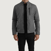 Elliot Grey Lightweight جاكيت جلد رجالي in Grey Full-Grain Leather - Front Profile View &amp; Tailored Silhouette | Buy Online