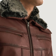 Men's Evan Hart Fur بني جاكيت جلد رجالي - Lateral Side Profile View Showing Sleeve Cut &amp; Athletic Taper Fit