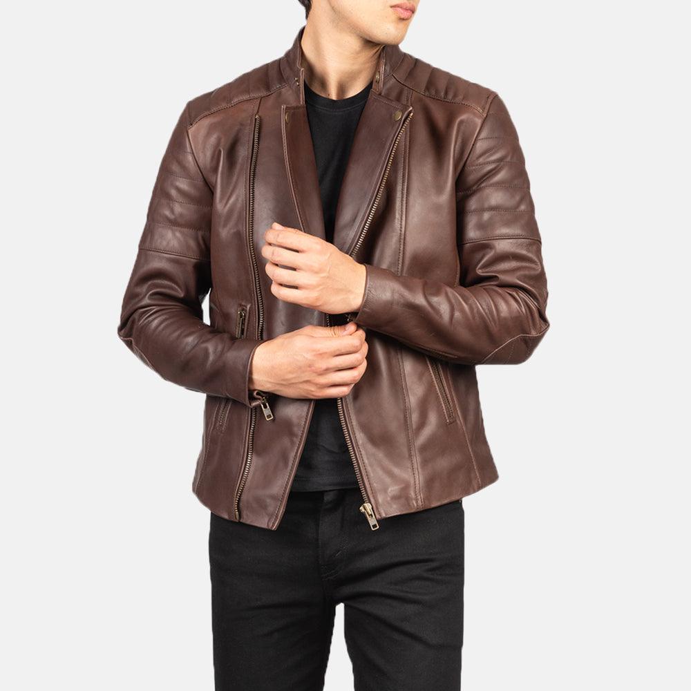 Faisor Mocha جاكيت بايكر جلد رجالي – alternate product view 6