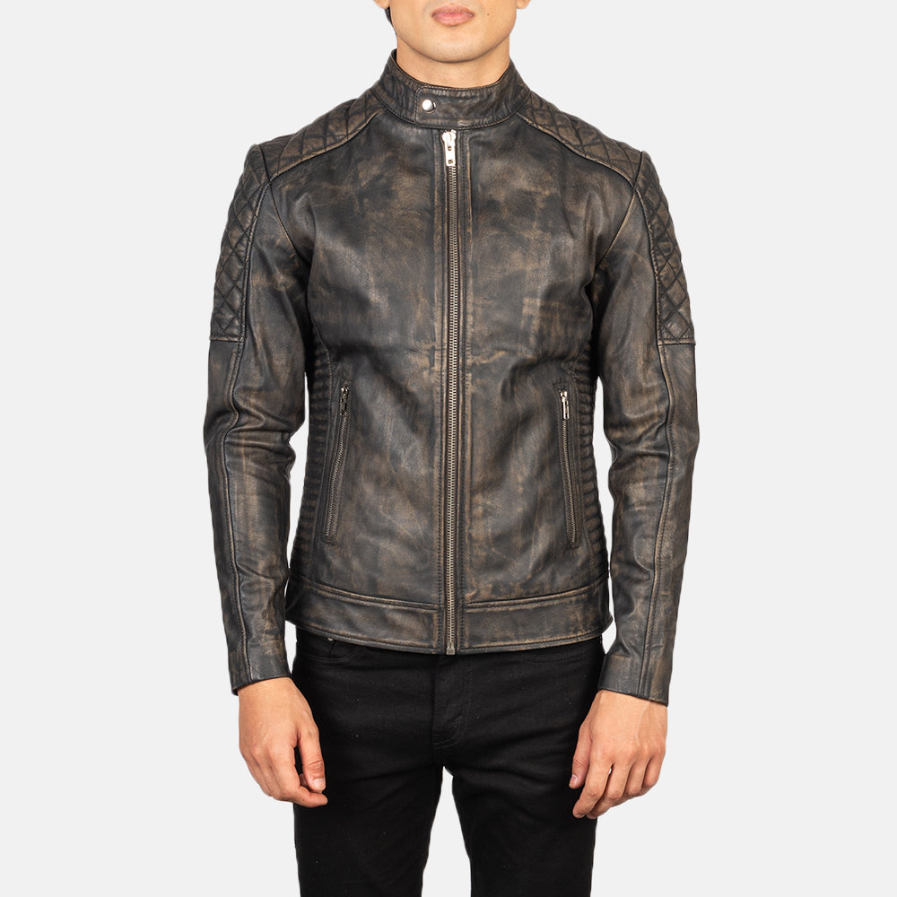 
Fernando مبطن ومحاك جاكيت بايكر جلد طبيعي رجالي – alternate product view 4
