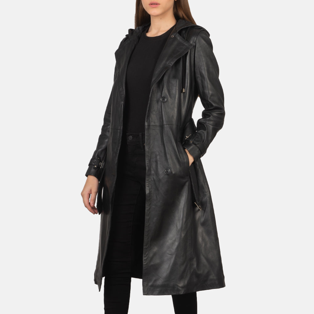 
Fixon Hooded أسود معطف ترنش جلد نسائي in Black Sheepskin Leather - عرض أمامي وقَصّة مفصلة أنيقة | شراء أونلاين عبر المتجر الرسمي