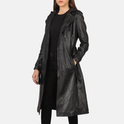 
Fixon Hooded أسود معطف ترنش جلد نسائي in Black Sheepskin Leather - عرض أمامي وقَصّة مفصلة أنيقة | شراء أونلاين عبر المتجر الرسمي