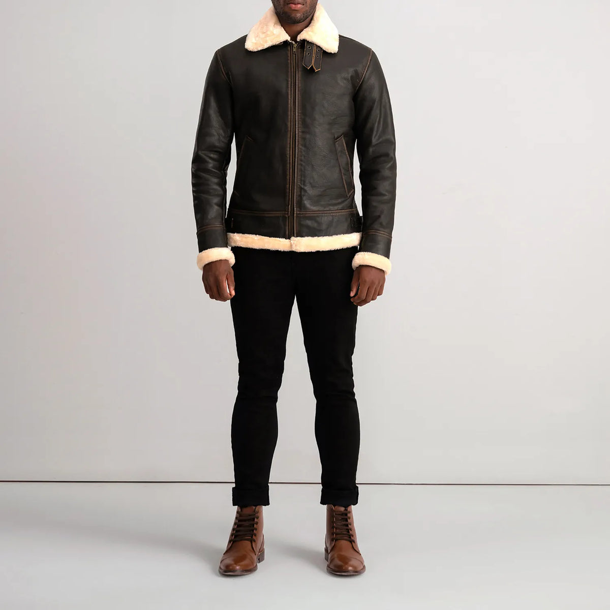 
Francis B-3 أسود جاكيت بومبر جلد رجالي – alternate product view 3
