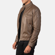 
Dark Brown Sheepskin Leather Biker Jacket - عرض خلفي يوضح تفصيل الأكتاف المتقن والحاشية النظيفة