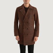 Men's Half Life بني معطف جلد رجالي in Distressed Brown Cowhide Leather - Front Profile View &amp; Tailored Silhouette | Buy Online