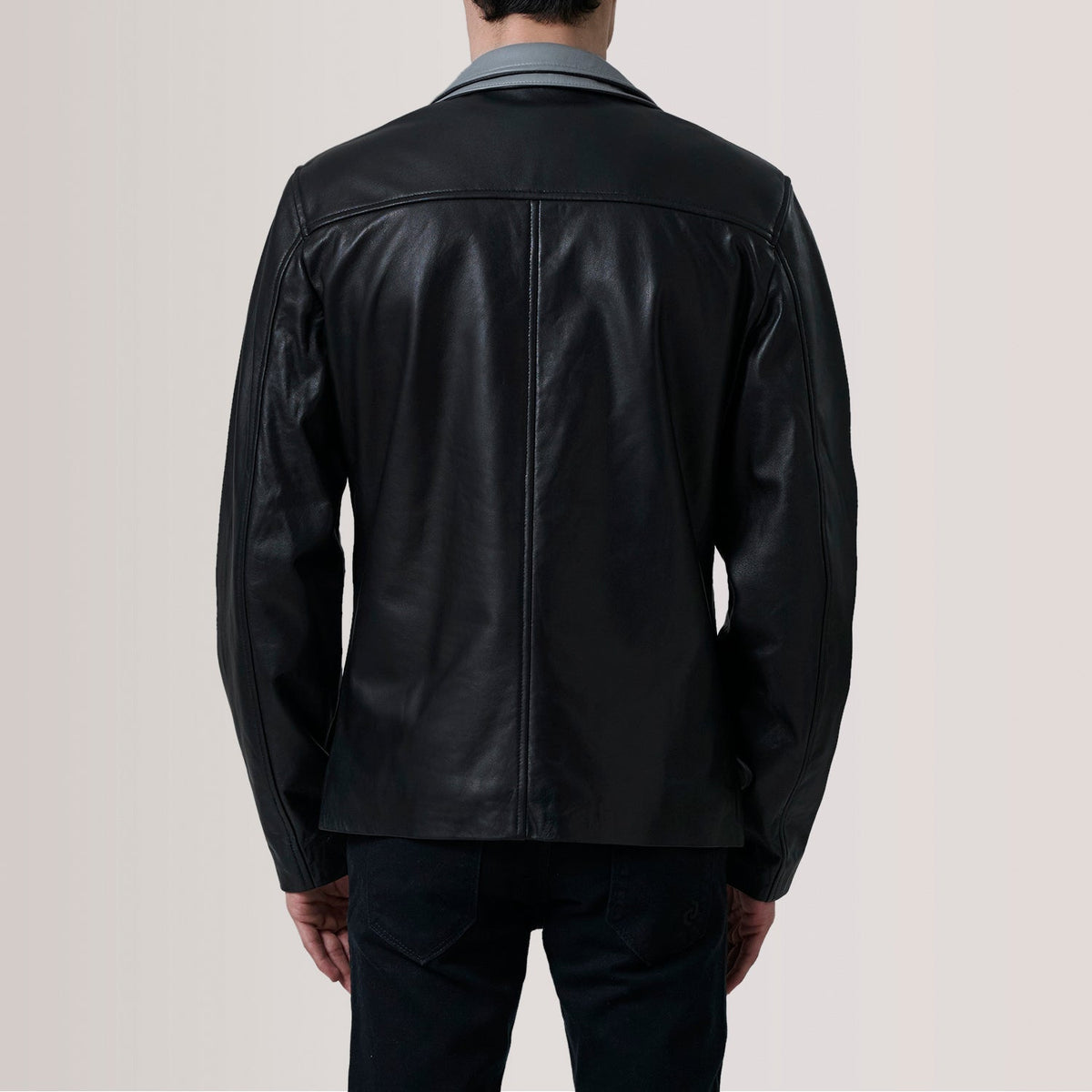 
تفاصيل مقربة of Band Collar with Snap Button & Zipper with placket Hardware on Henrik Grey Suede Cafe Racer For Men