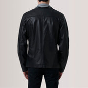 
تفاصيل مقربة of Band Collar with Snap Button & Zipper with placket Hardware on Henrik Grey Suede Cafe Racer For Men
